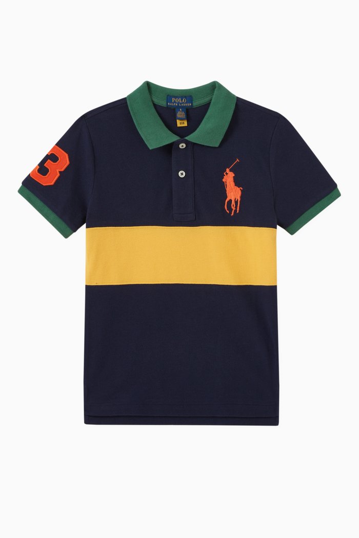 

Colour-block Polo Shirt in Cotton Piqué, Blue