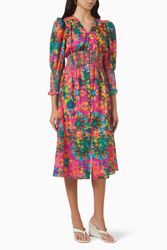 

Aura Floral-print Midi Dress, Multicolour