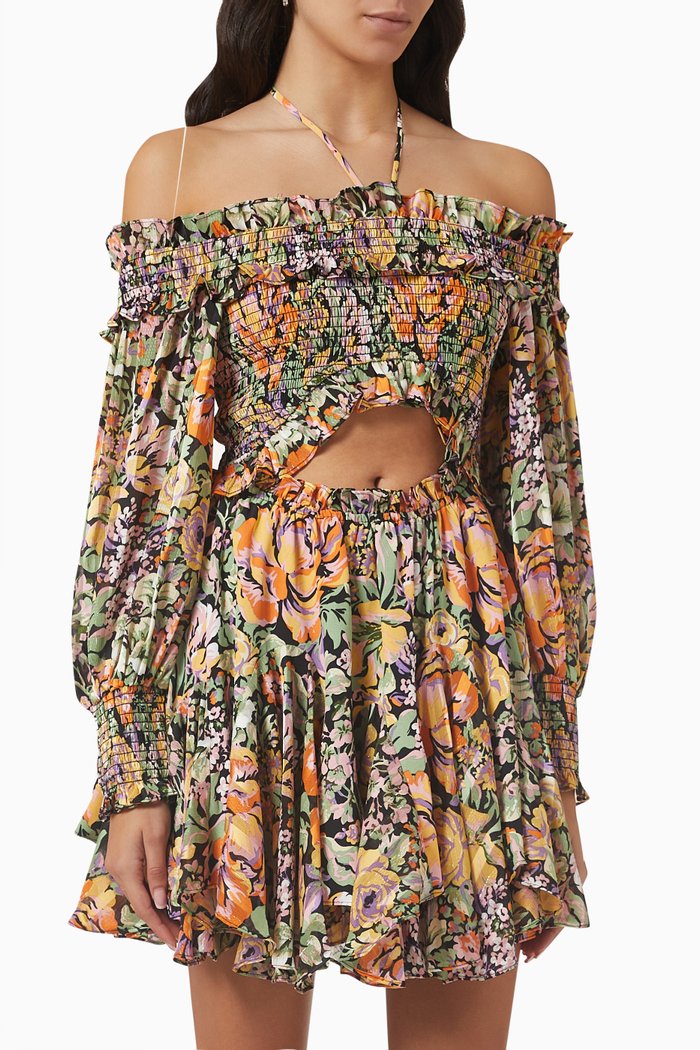 

Mosaic Printed Off-shoulder Mini Dress, Multicolour