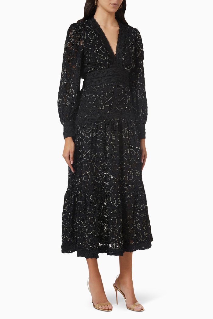 

Richter Midi Dress in Lace, Black