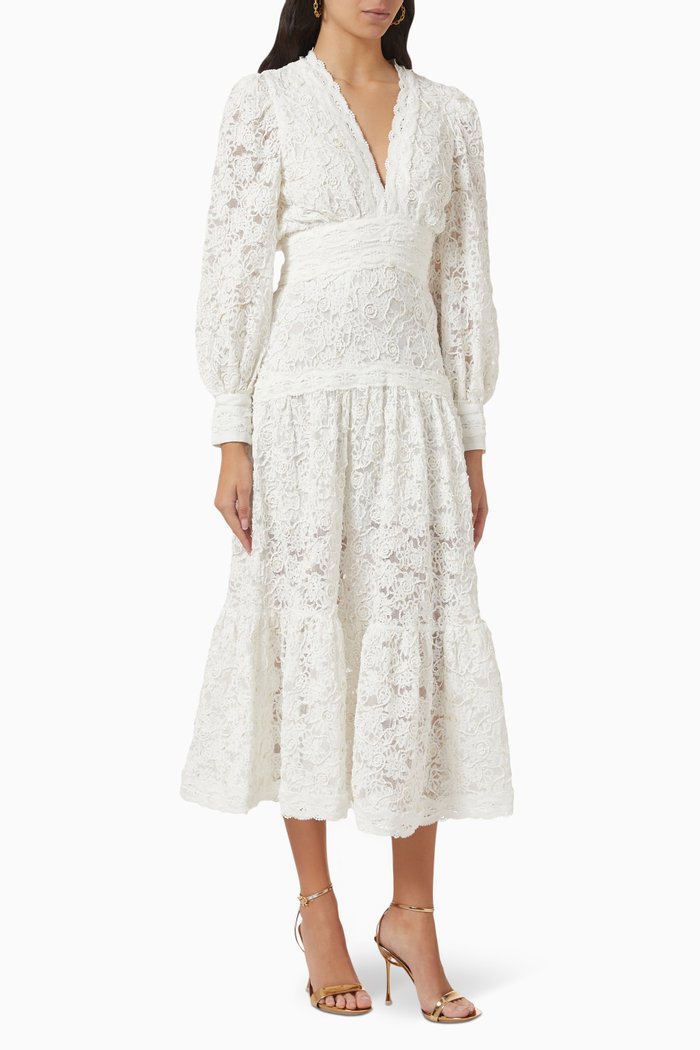 

Richter Midi Dress in Lace, White