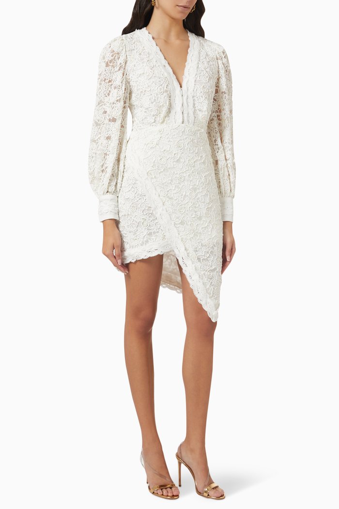 

Rothko Asymmetric Mini Dress in Lace, White