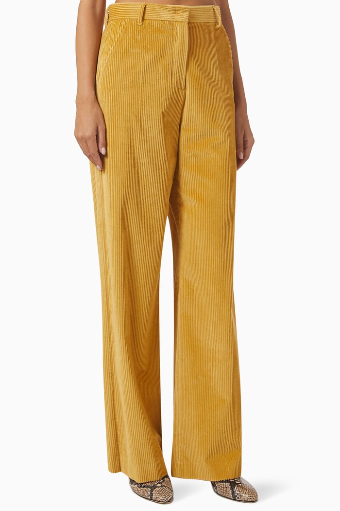 Lusso Wide-leg Pants in Cotton Velvet, Gold