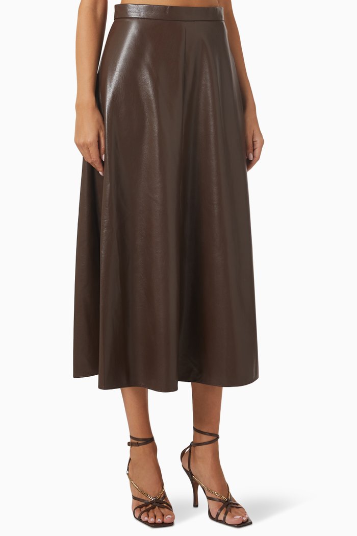 

Narvel Midi Skirt in Vegan Leather, Brown