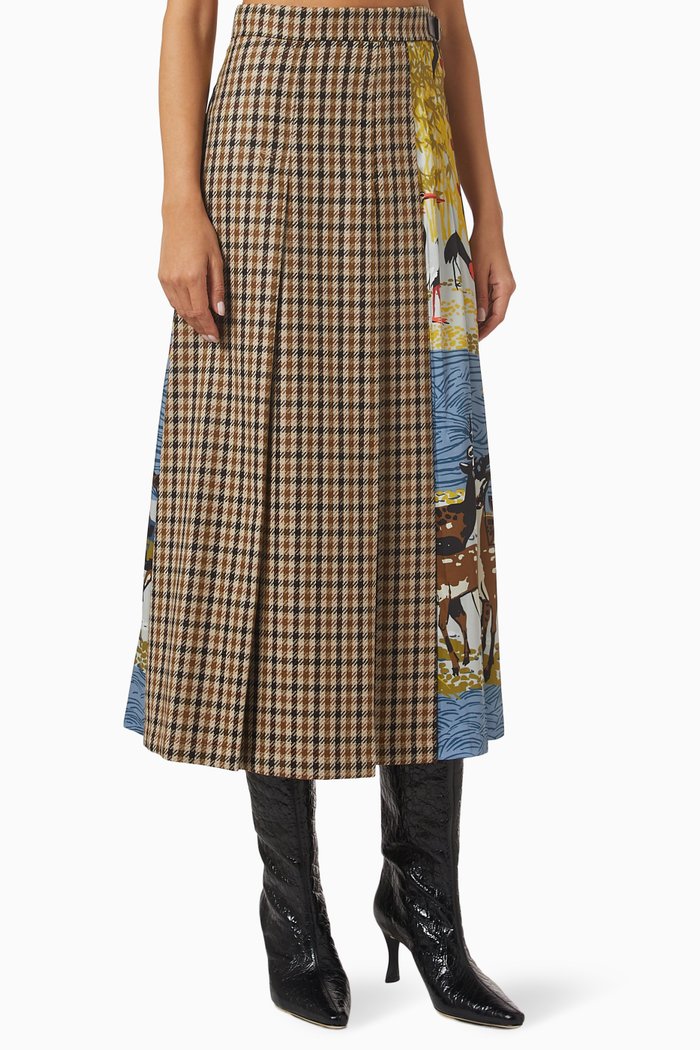

Pesche Panelled Midi Skirt in Wool-blend, Brown