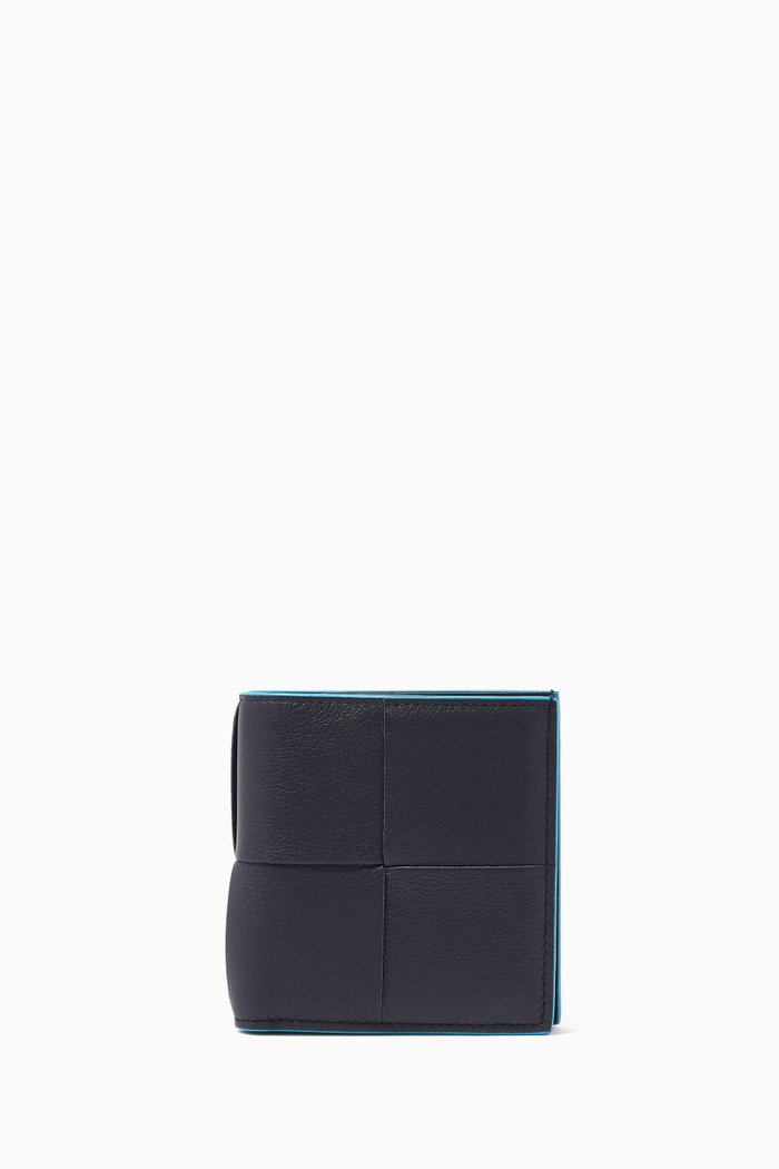 

Slim Bi-fold Wallet in Intreccio Grained Leather, Blue