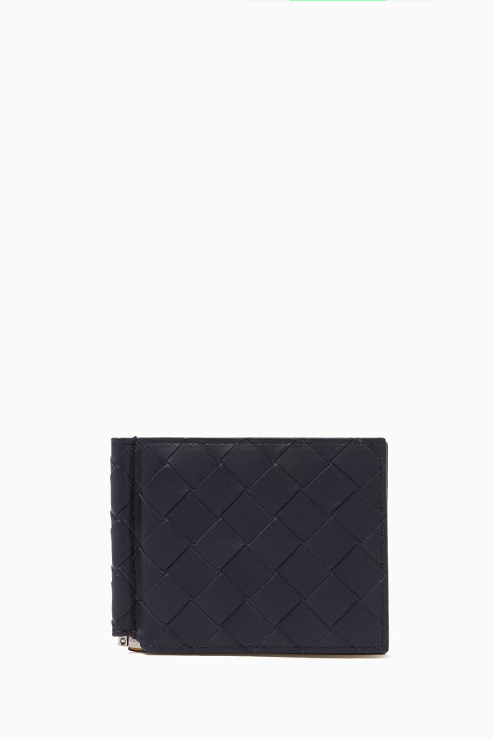 

Bi-fold Wallet in Intrecciato Calfskin, Blue