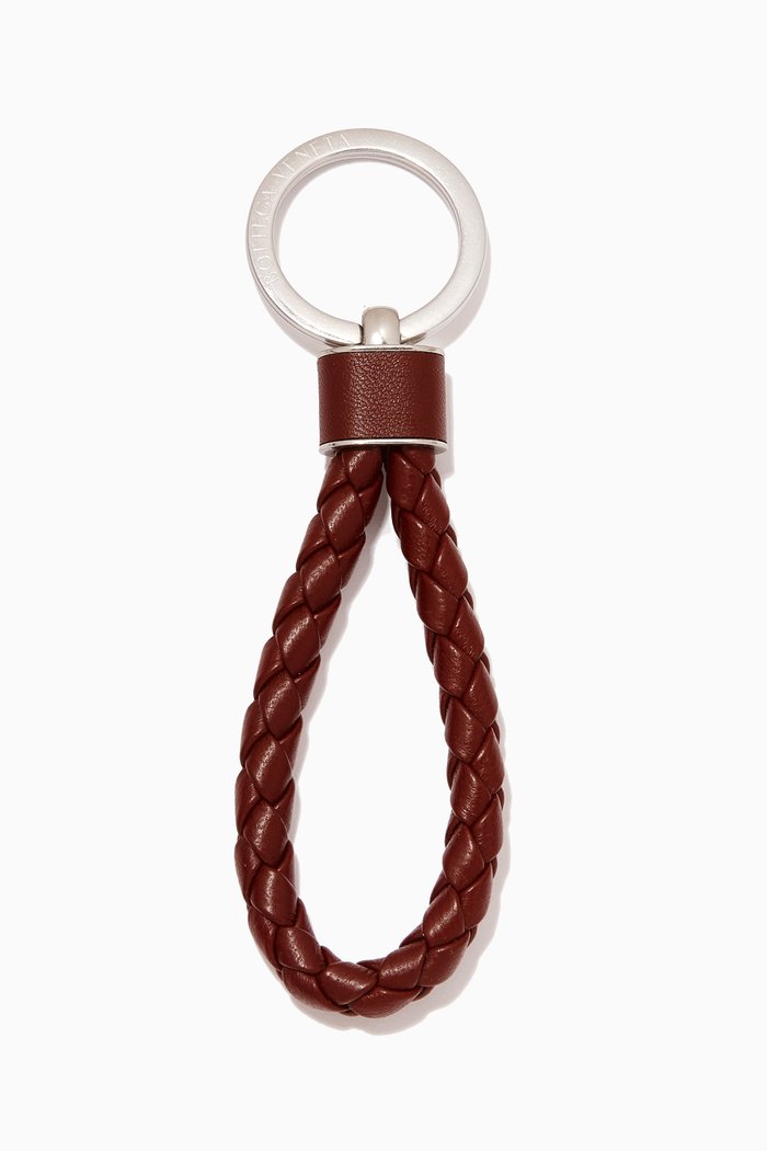 

Key Ring in Intreccio Leather, Brown