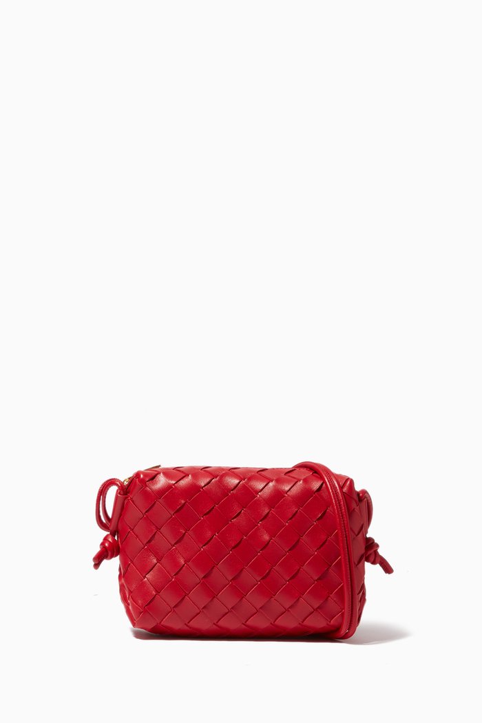 The Mini Loop Crossbody Bag in Intrecciato Nappa, Red