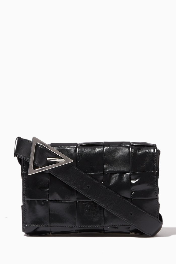 

Cassette Crossbody Bag in Intrecciato Leather, Black