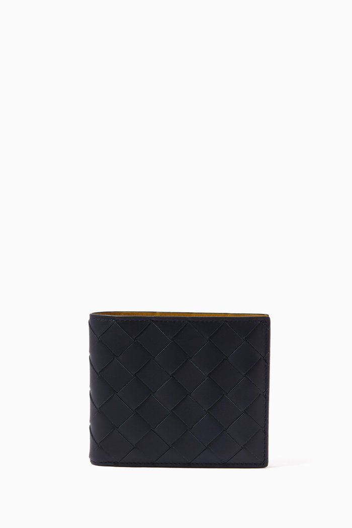 

Bi-fold Wallet in Intrecciato Leather, Blue