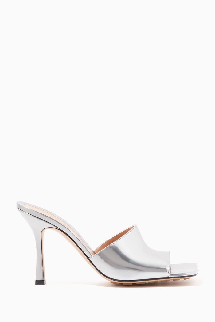 

Stretch 90 Mule Sandals in Laminated Nappa, Silver