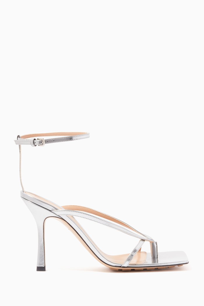 Stretch 90 Sandals in Laminated Calfskin Leather, Silver