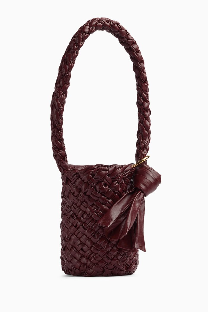 

Small Kalimero Bucket Bag in Intrecciato Calfskin Leather, Burgundy