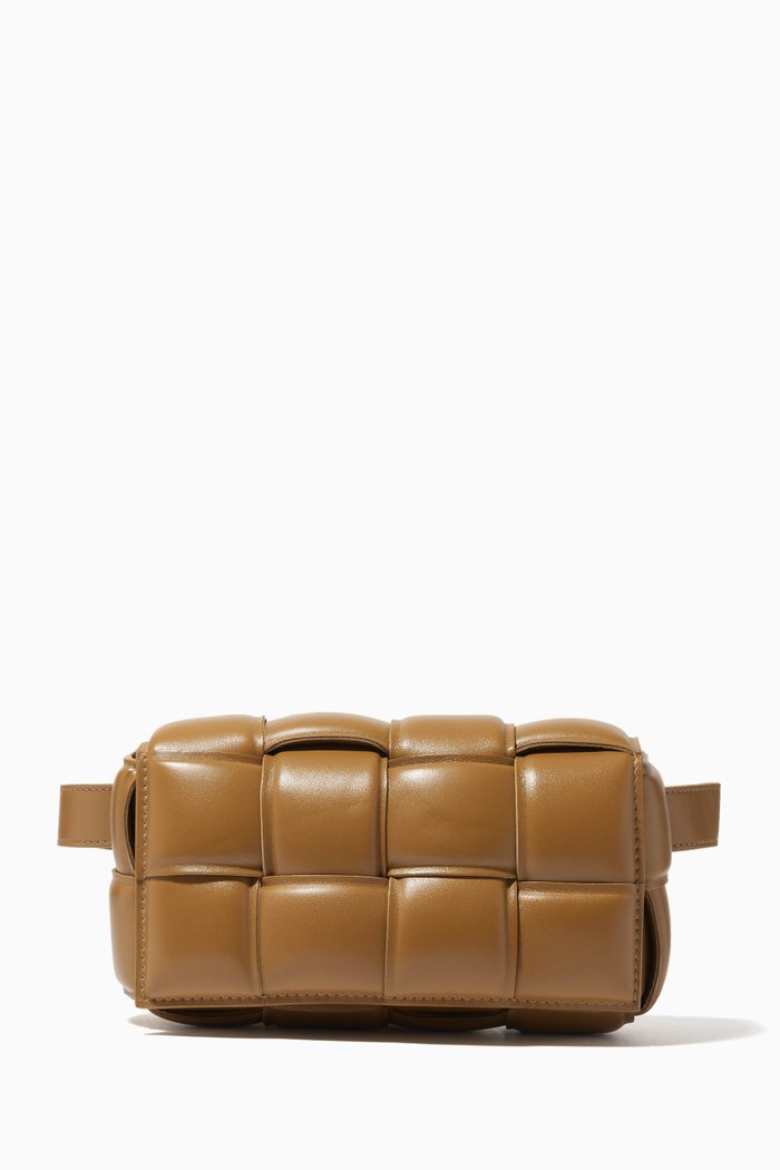 

Padded Belt Bag in Intreccio Leather, Brown