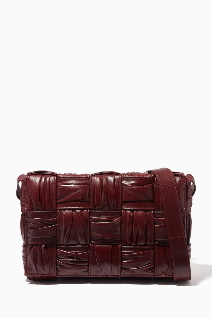 

Cassette Crossbody Bag in Plisse Intreccio Nappa, Burgundy