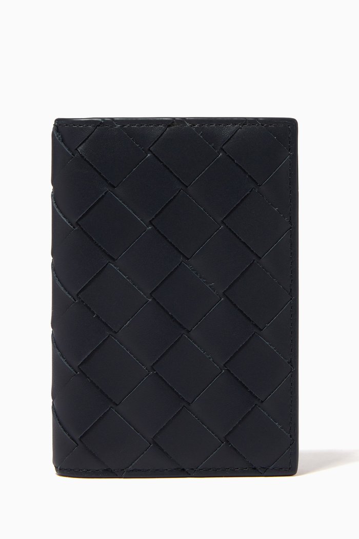 

Bi-fold Card Case in Intrecciato Calfskin, Blue