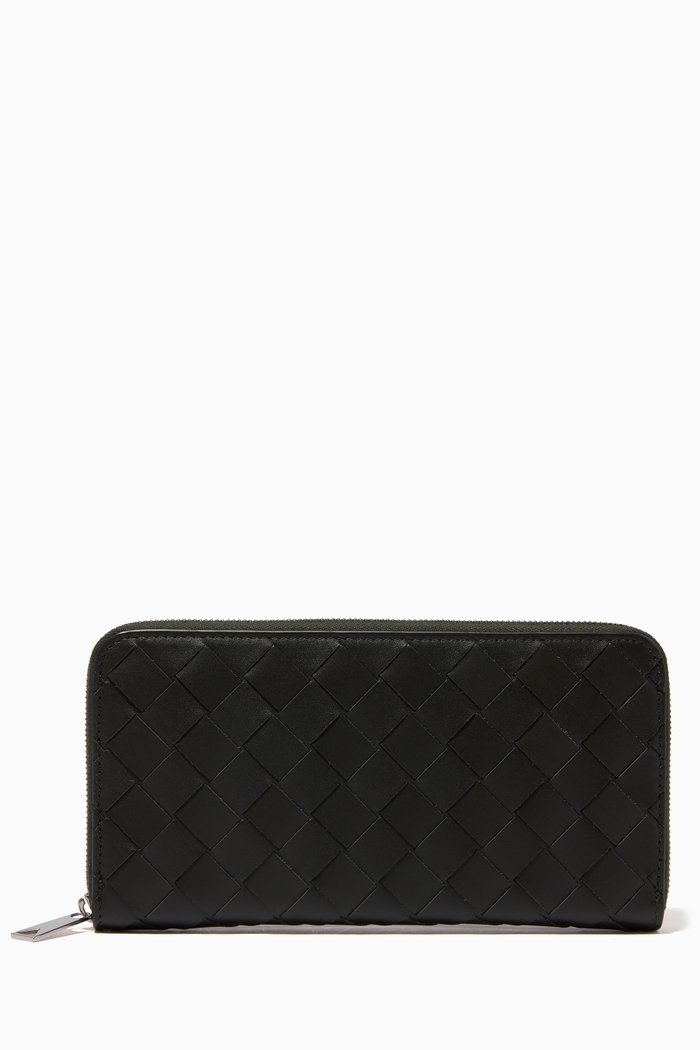 

Zip-around Wallet in Intrecciato Calfskin, Green