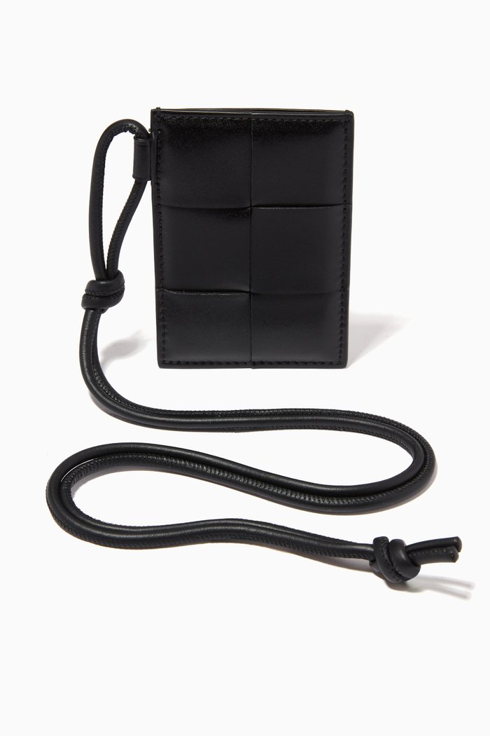 Lanyard Card Case in Intrecciato Nappa, Black