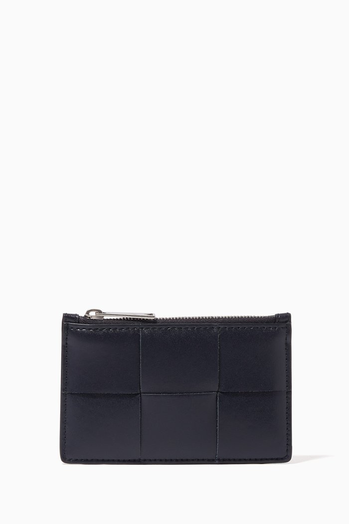 

Zipped Card Case in Intreccio Urban Leather, Blue