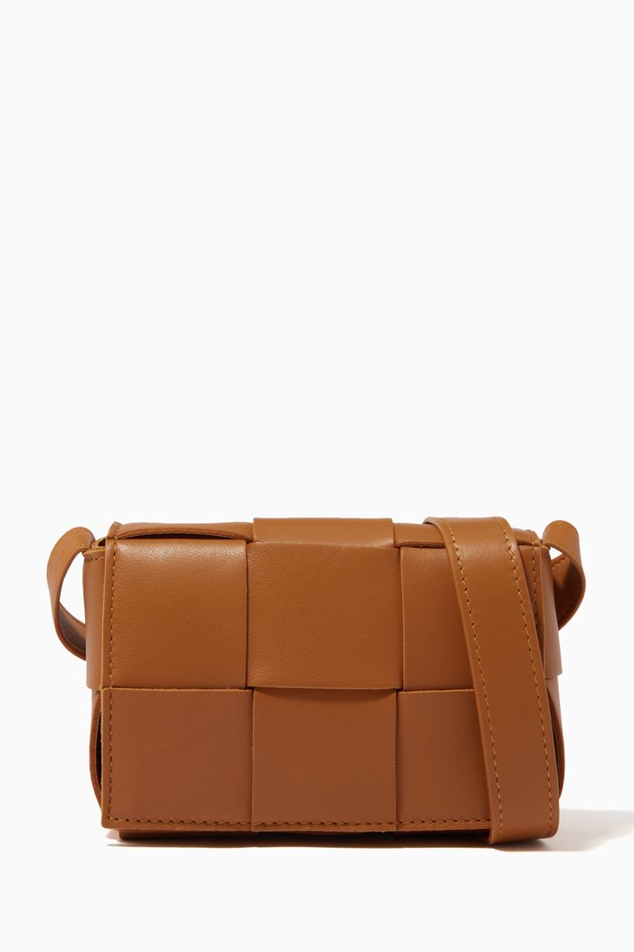 

Mini Cassette Crossbody Bag in Intreccio Nappa, Orange