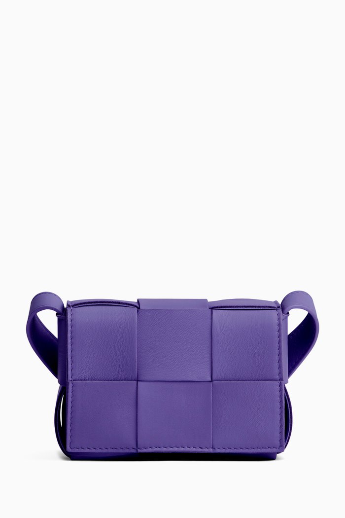 

Mini Cassette Crossbody Bag in Intreccio Nappa, Purple