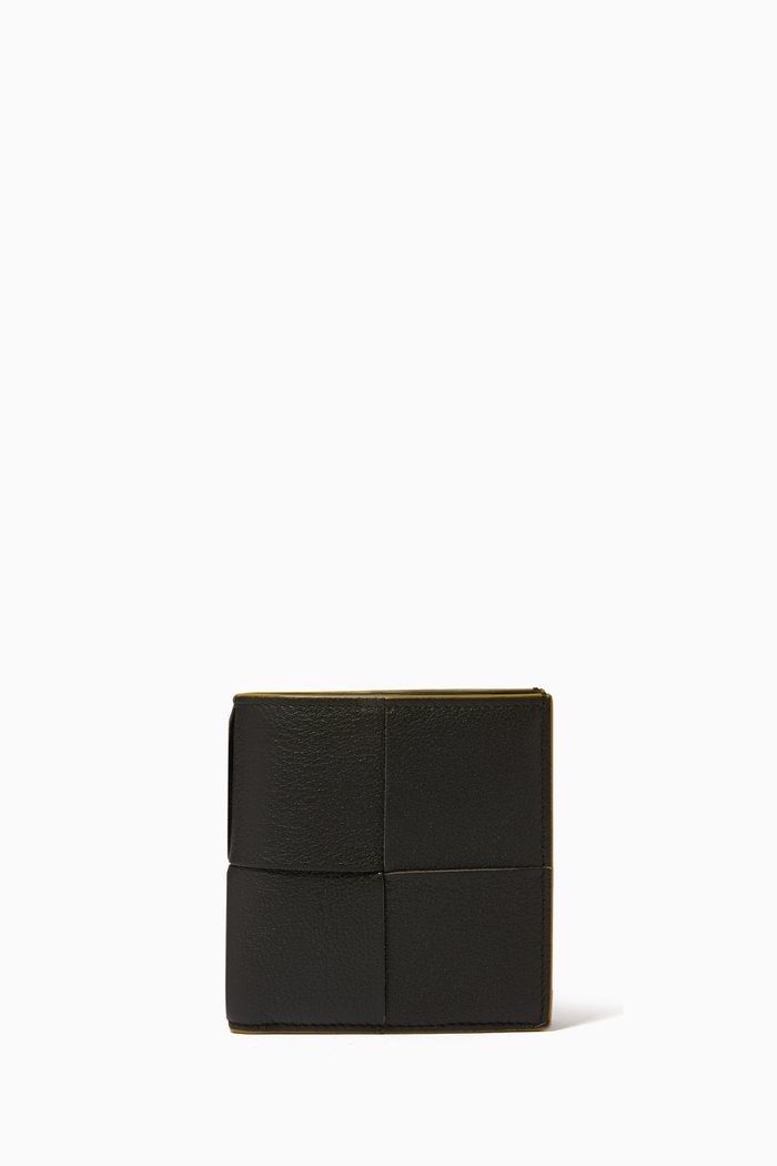 

Slim Bi-fold Wallet in Intreccio Grained Leather, Green