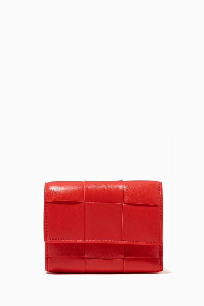 

Tri-fold Zip Wallet in Intrecciato Nappa, Orange