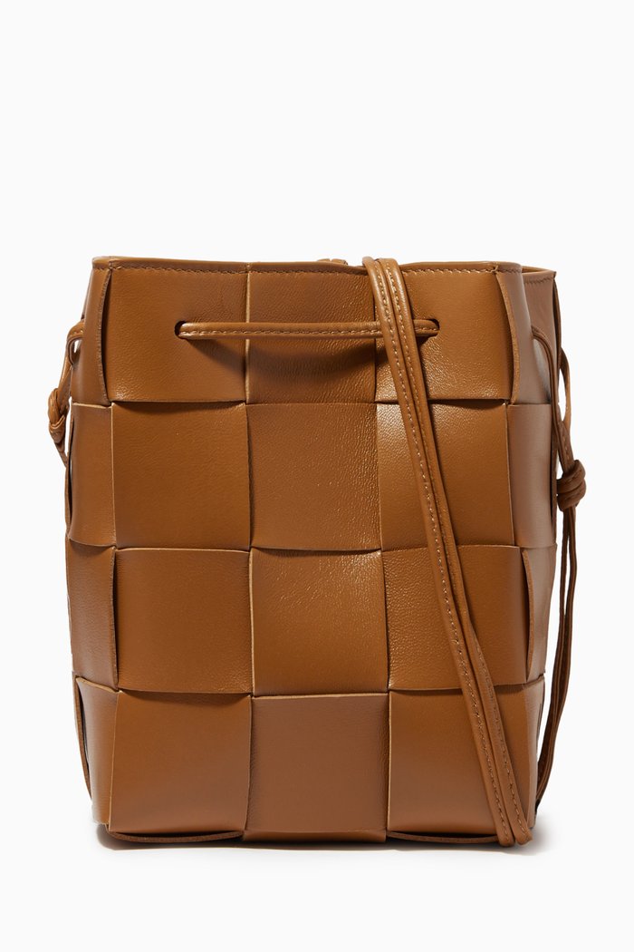 

Mini Cassette Bucket Bag in Intrecciato Nappa, Brown
