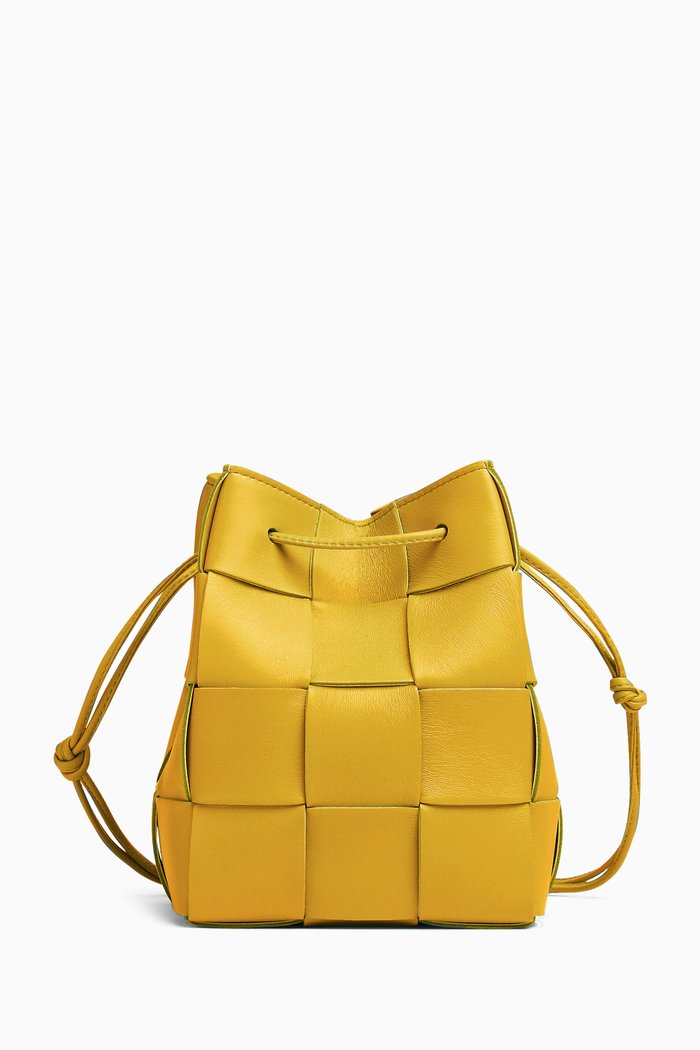 

Cassette Mini Bucket Bag in Intrecciato Nappa, Yellow