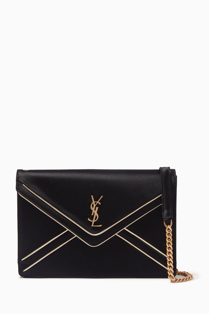 

Gaby Chain Bag in Silk Satin & Leather, Black