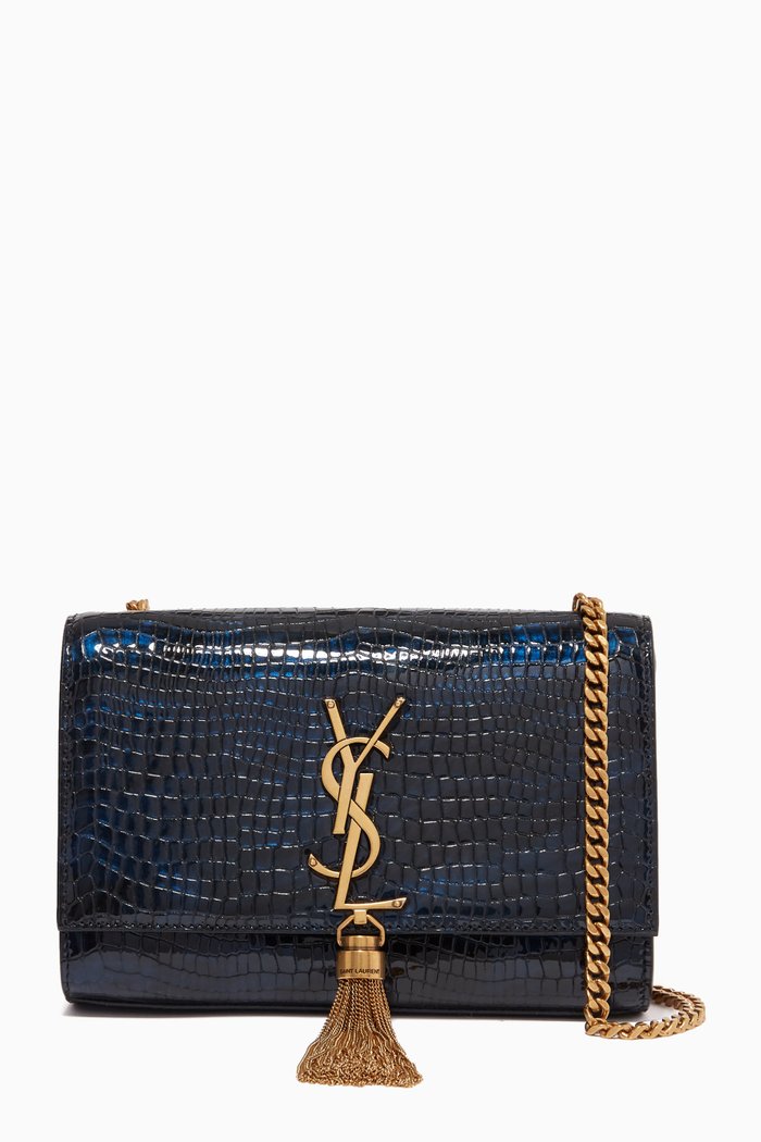 

Small Kate Chain Wallet in Croc-embossed Leather, Blue