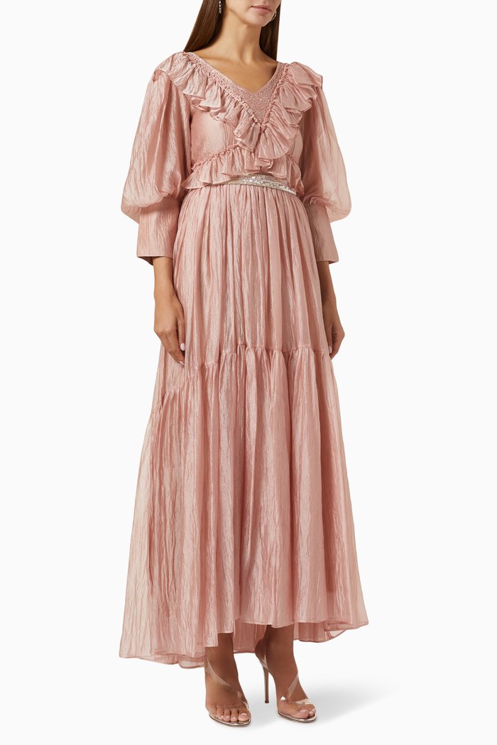 

Ruffle Puff Sleeve Maxi Dress, Pink