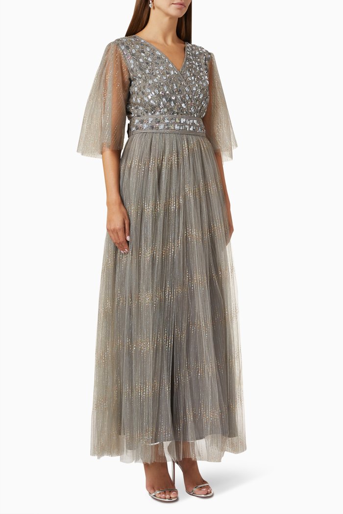 

Sequin-embellished Maxi Dress, Grey