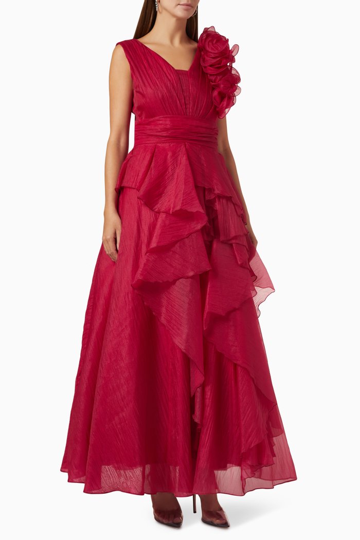 

Ruffle Maxi Dress in Organza, Red