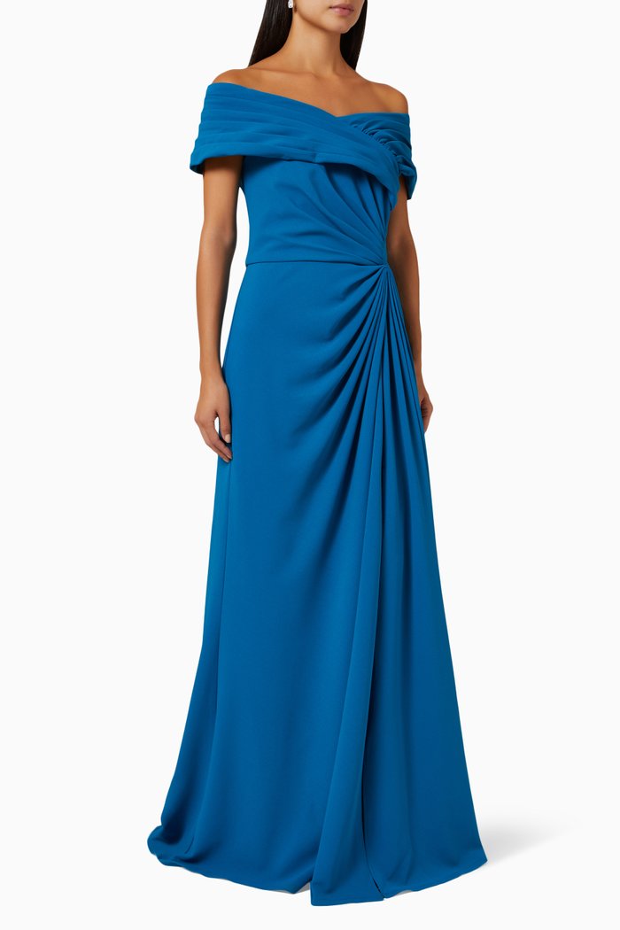 

Marion Off-shoulder Gown in Crepe, Blue