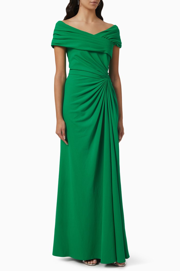 

Marion Off-shoulder Gown in Crepe, Green