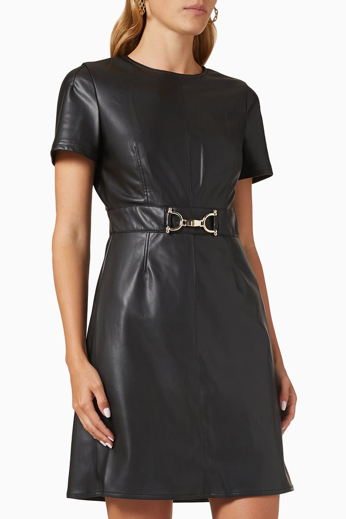 

Avocado Mini Dress in Faux Leather, Black