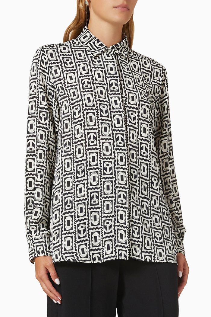 

Angolo Patterned Shirt in Recycled Crêpe-satin, Black