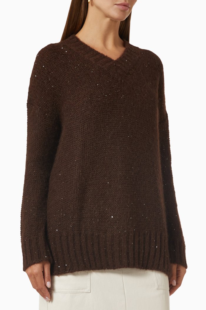 

Colla Sequin-embellished Sweater in Wool-blend, Brown