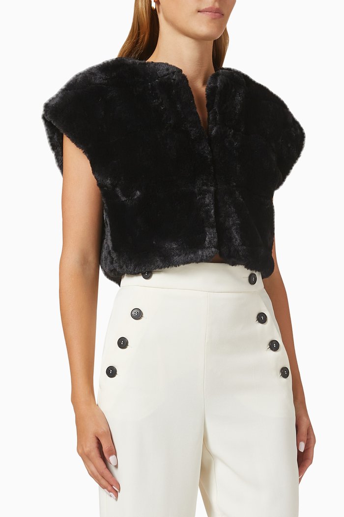 

Lace Cropped Jacket in Faux Fur, Black