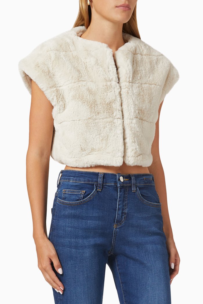 

Lace Cropped Jacket in Faux Fur, Neutral