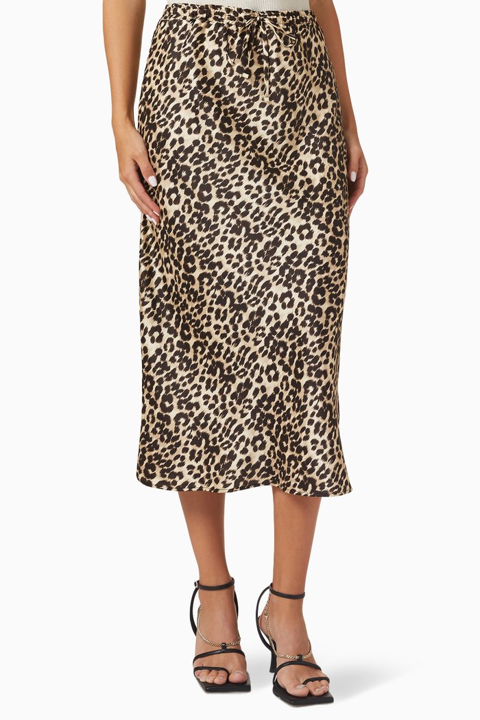 

Candore Animal-print Midi Skirt in Twill, Black
