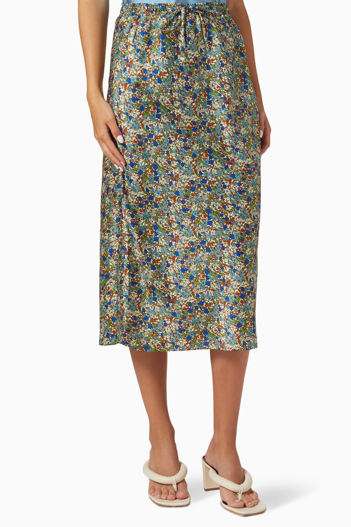 

Candore Floral-print Midi Skirt in Twill, Blue