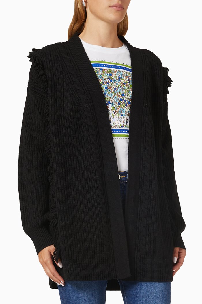 

Babele Fringe-trimmed Knitted Cardigan, Black