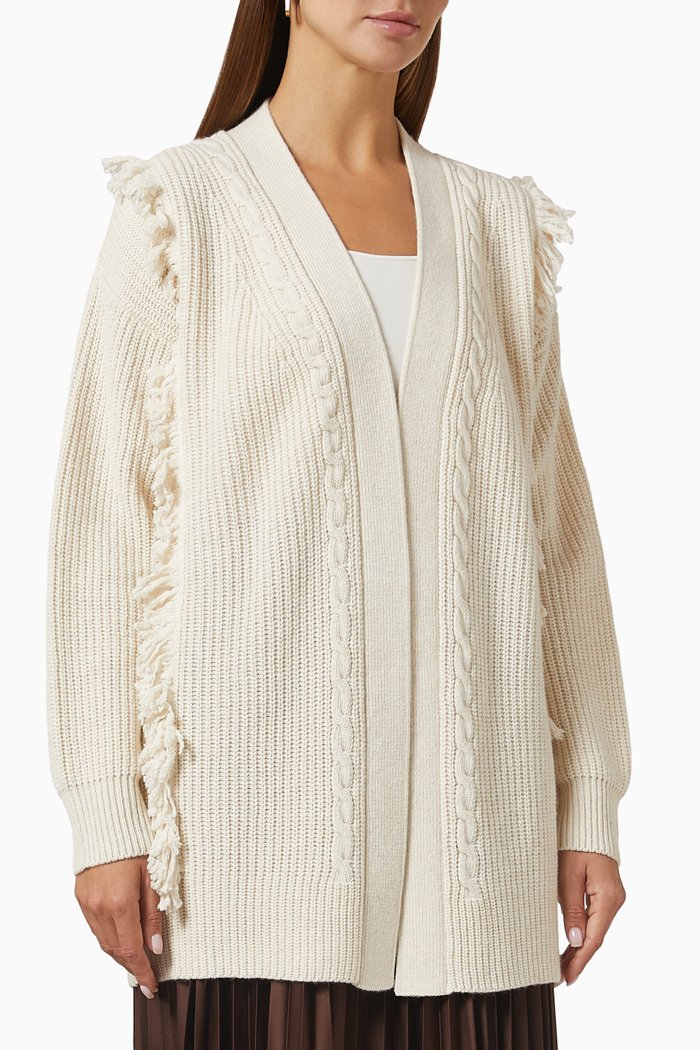 

Babele Fringe-trimmed Knitted Cardigan, Neutral