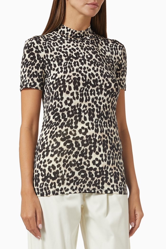 Busseto Animal-print T-shirt in Stretch-jersey, Neutral