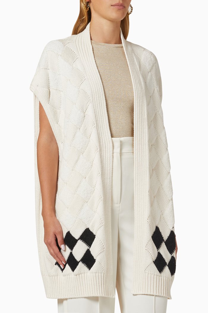 

Pianola Checkered Weave Cardigan in Cotton-blend, Neutral