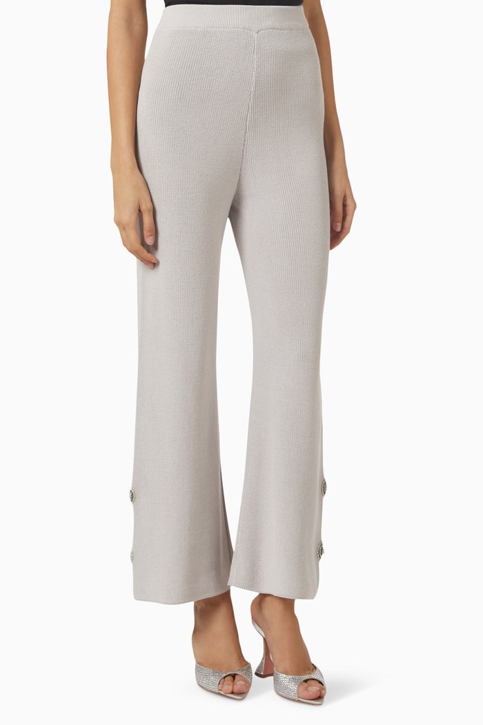 

Embellished Flared Pants in Cotton-knit, Grey