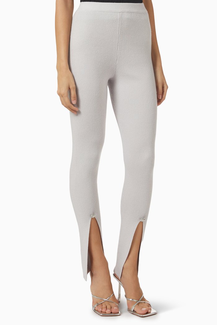 

Embellished Front-slit Leggings in Merino Wool, Grey